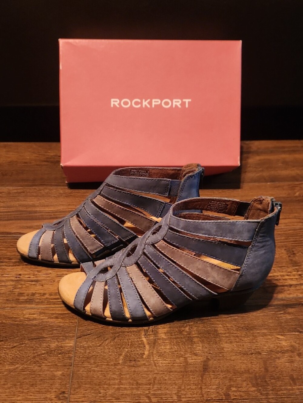 Women Rockport Women's Blue and Tan Strappy Mule Clog - Picture 4 of 9